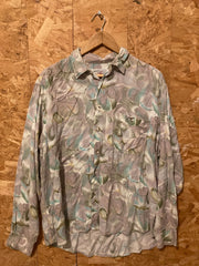 Vintage 90s pastel green lilac abstract watercolour pattern ugly shirt size XL