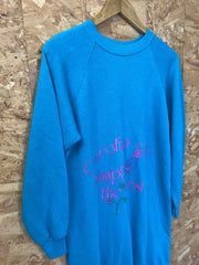 Vintage 80s USA “Carolina Girls Simply the Best” turquoise crew neck sweater size XL long