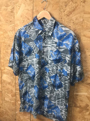 Vintage 90s abstract blue grey tropical surf hawaiian party beach shirt unisex size large