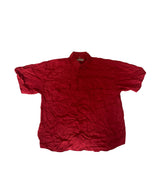 Vintage 90s bright red satin 100% silk oversized unisex twin pockets short sleeve shirt size XL