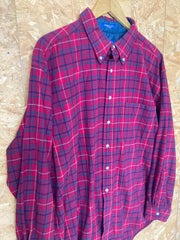 Vintage 90s Pendleton USA made red green fine check 100% virgin wool shirt size XL
