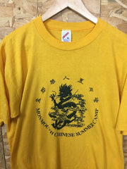 Vintage 90s Monmouth Chinese Summer Camp quirky USA yellow t shirt size XL