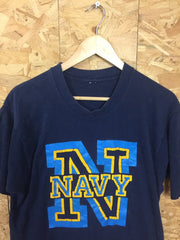 Vintage 90s US Navy distressed print USA souvenir navy blue t-shirt size large