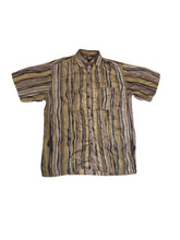 Vintage 90s Silk shirt with Abstract ethnic brown and beige animal stripes size medium oversized