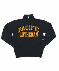 Vintage 90s Champion USA Pacific Lutheran black quarter zip yellow spell out embroidered sweater size small