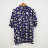 Vintage Y2K Blue & Cream Floral Aloha Hawaiian Style oversized cotton beach party shirt size XL