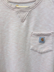 Vintage 90s Carhartt off white light pink minimal 1 pocket sweater size medium