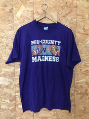 Vintage 90s Texas College Football Midcounty Madness Indians v Bulldogs purple t-shirt size large