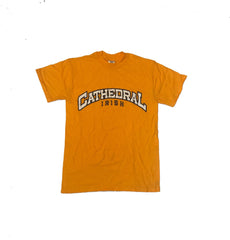 Vintage 80s USA Cathedral Irish High School Indianapolis yellow t shirt size Small