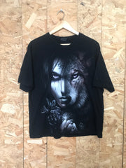 Vintage 00s emo style half wolf half woman black t-shirt size XL