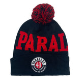 Vintage parallel 49 brewing company spell out black red winter beanie bobble hat