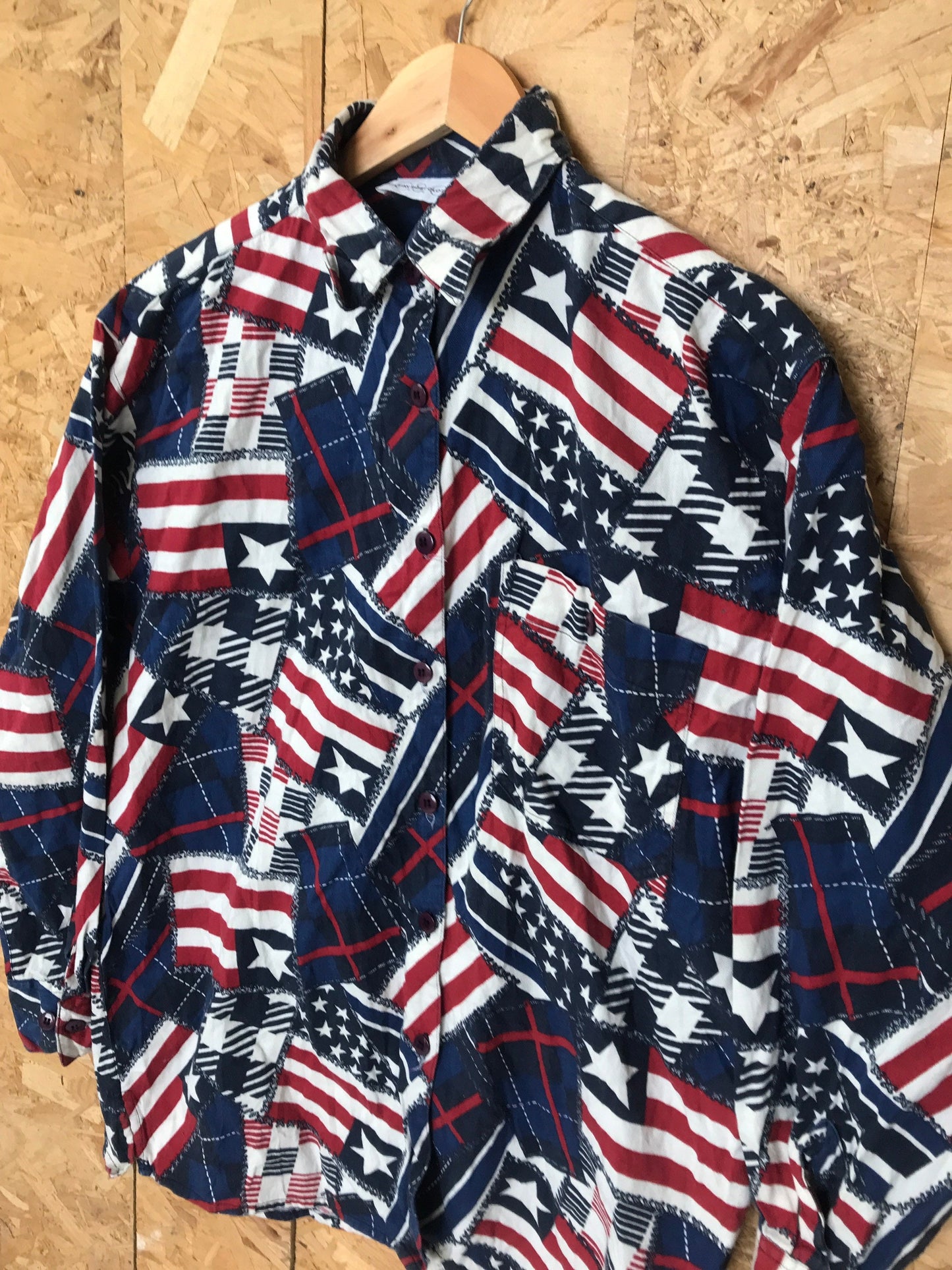 Vintage 00s American stars and stripes pattern cotton cowgirl rodeo cowboy western shirt size medium