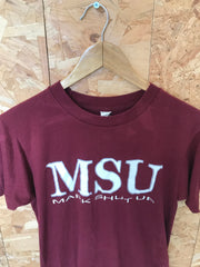 Vintage 90s MSU 'Mark Shut Up' souvenir quirky college team burgundy red USA t-shirt size small