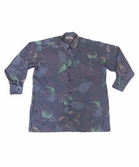 Vintage 90s purple neon green pink leaf abstract wavy Pattern Shirt size XL