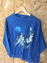 Vintage 90s blue unisex Wolf nature scene crew neck sweater size medium