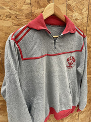 Vintage 80s Adidas Club Sweatshirt Grey Red 1/4 Zip Pullover Men's M Retro