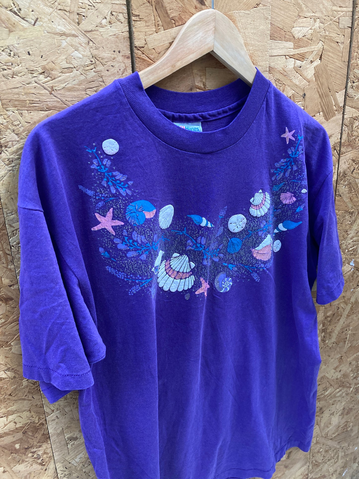 Vintage 90s purple sea shell garland single stitch souvenir t-shirt size XL