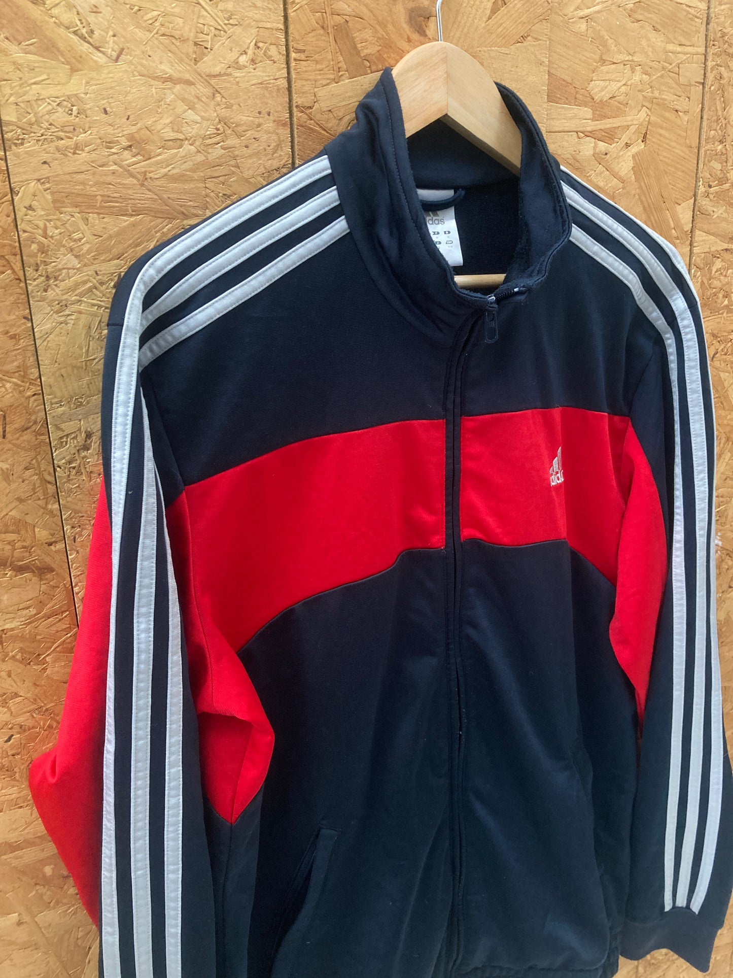 Vintage Y2K navy blue red grey stripes track zip jacket size medium by Adidas