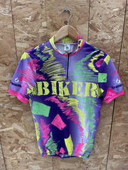 Vintage Brancale Cycling Jersey Shirt "BIKER" Retro 90s Purple Crazyprint Neon L