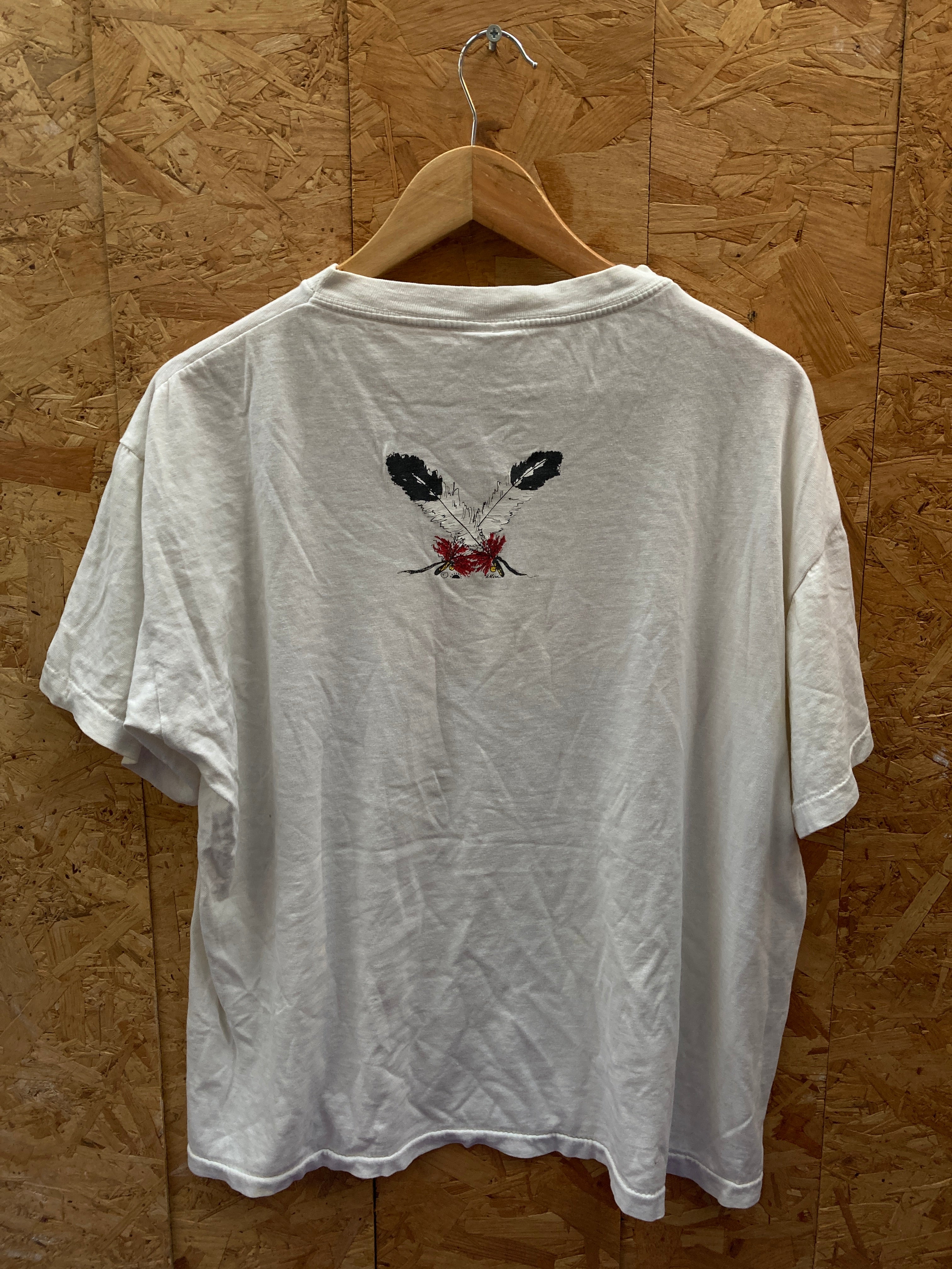 Vintage 90s Native American feather garland single stitch white t-shirt size XL