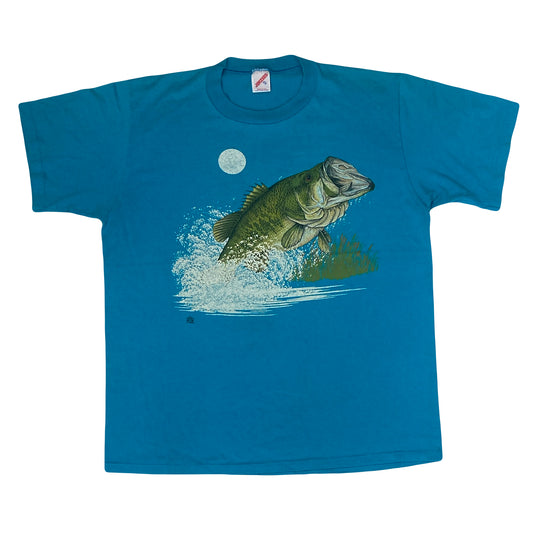 Vintage 90s Bass fish graphic blue USA souvenir t-shirt size XL by Jerzees