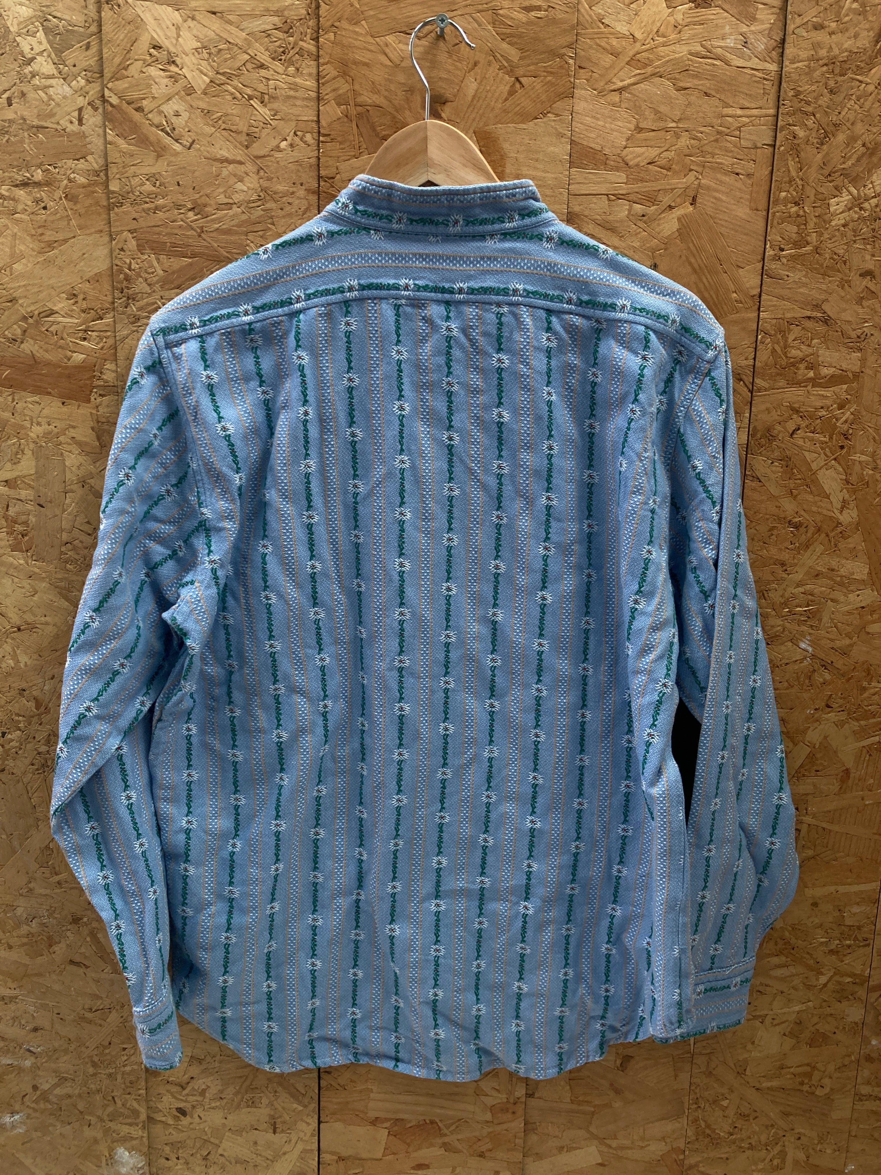 Vintage 90s blue green striped long sleeve tunic shirt size medium by Atrium