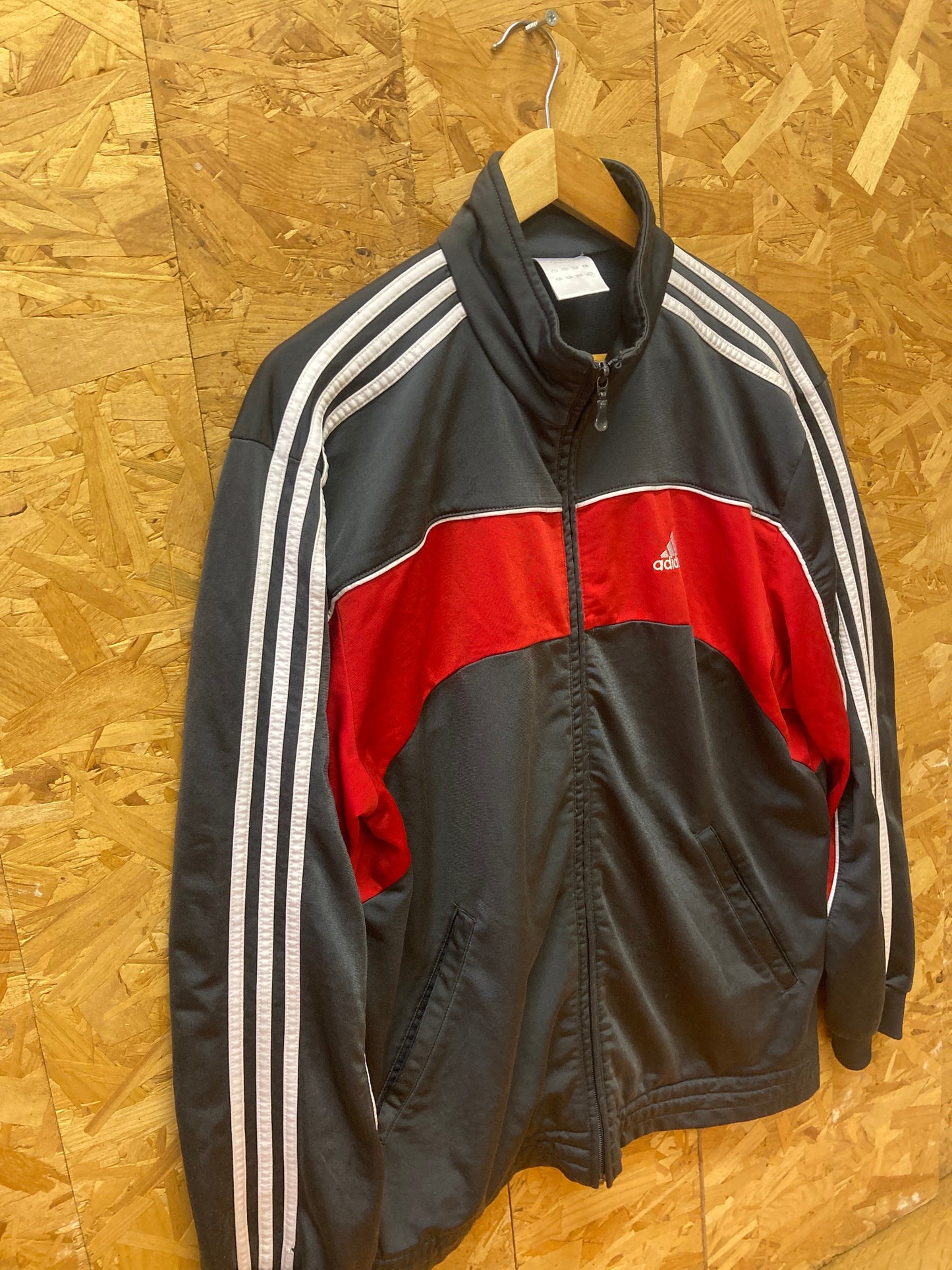 Vintage 90s Adidas zip track top grey white red size 41/42 Large