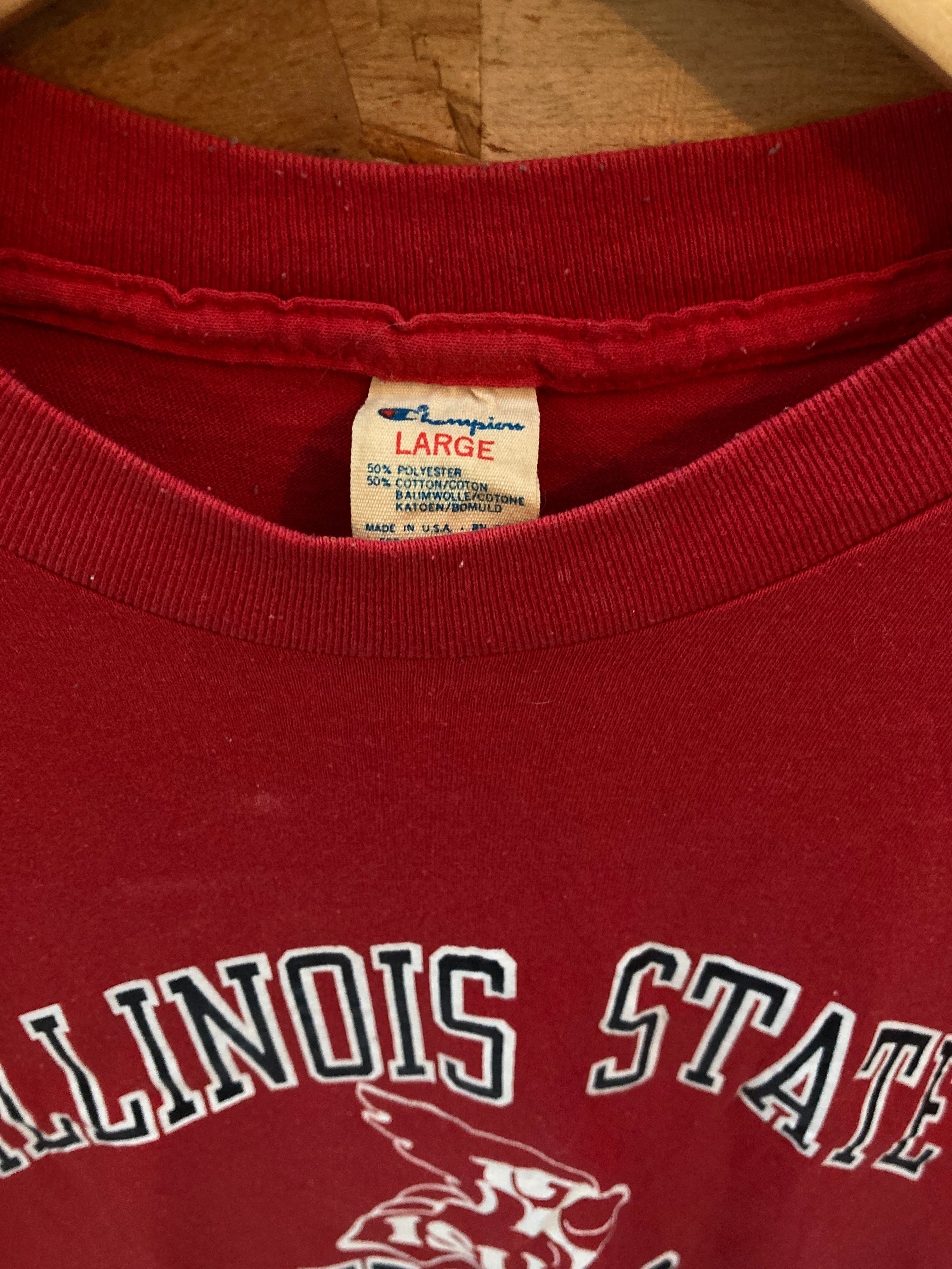 Vintage 80s Illinois State Redbirds single stitch red t-shirt size large