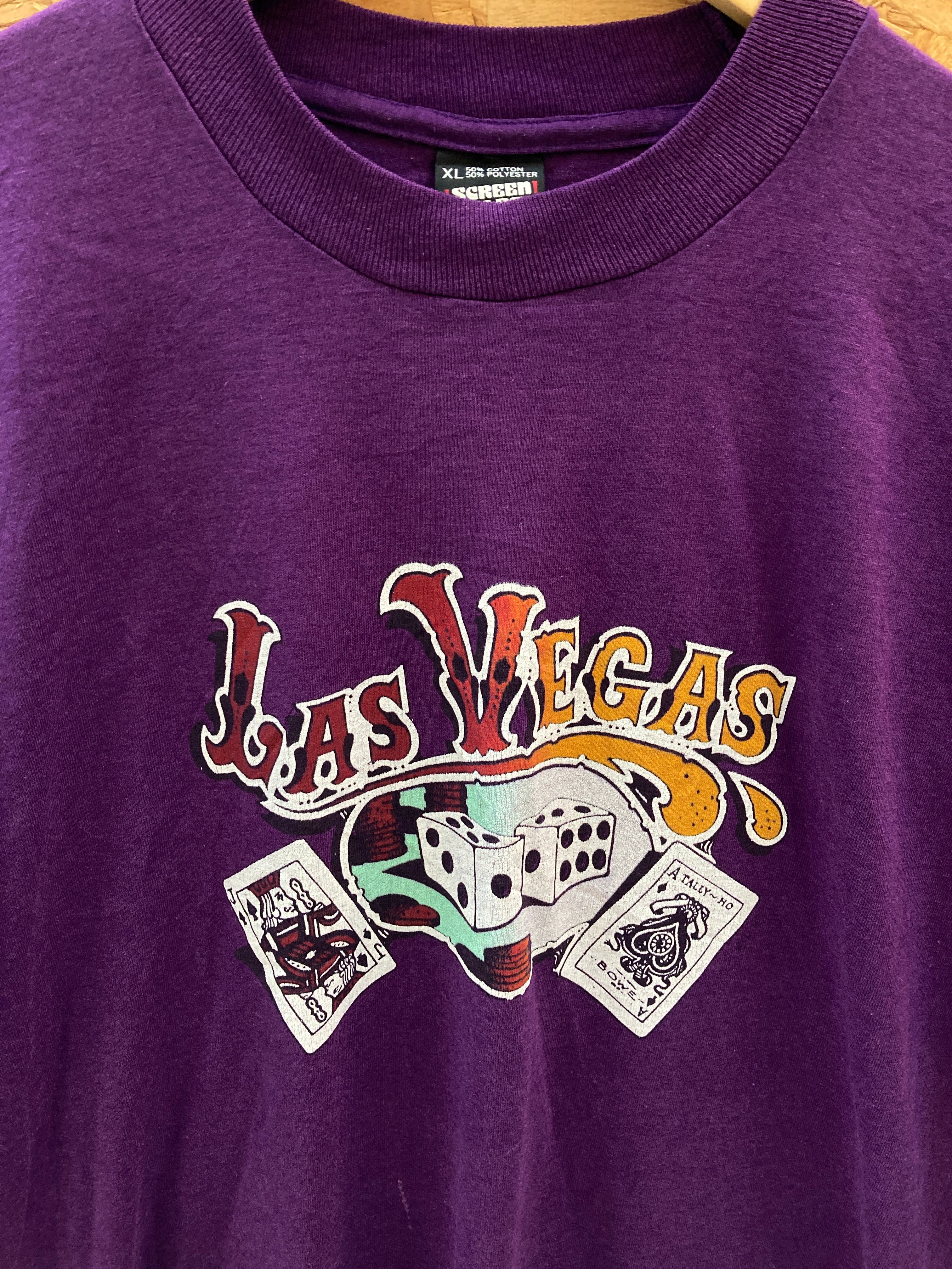 Vintage 90s purple Las Vegas card pack souvenir single stitch t-shirt size XL