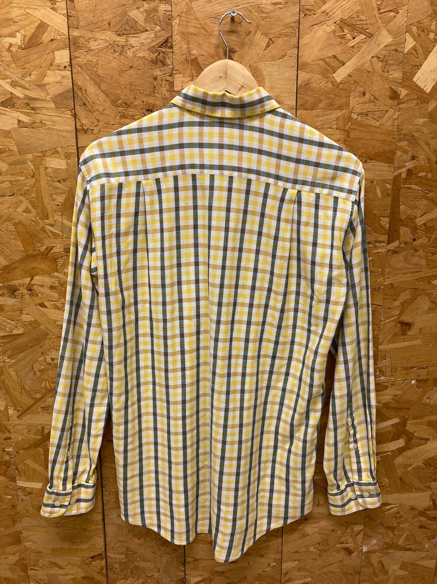 Vintage 90s Dunhill mustard yellow green white flannel check brushed cotton shirt size small