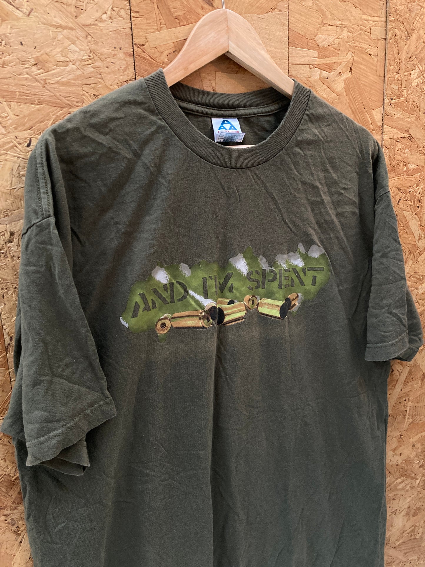 Vintage Y2K And Im Spent olive drab green ammo souvenir t-shirt size XL