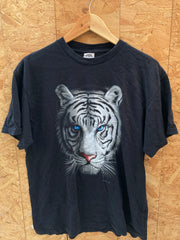 Vintage Y2K white tiger face animal print souvenir t-shirt size large by Delta