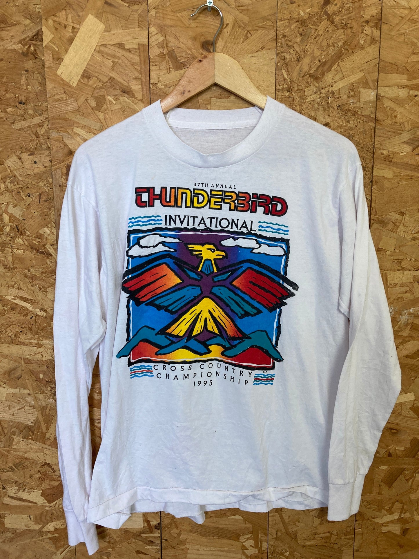 Vintage 95 37th annual thunderbird invitational Native American USA white long sleeve t-shirt size m