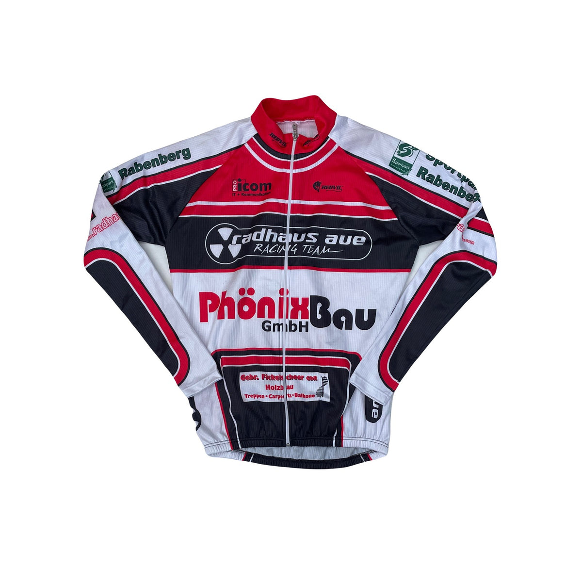 Radhaus Aue Racing Team Cycling Jersey Long Sleeve Red White Black Size M