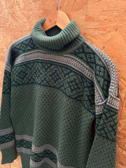 Vintage 90s Acrylic wool mix green nordic pattern roll neck jumper size 38 small