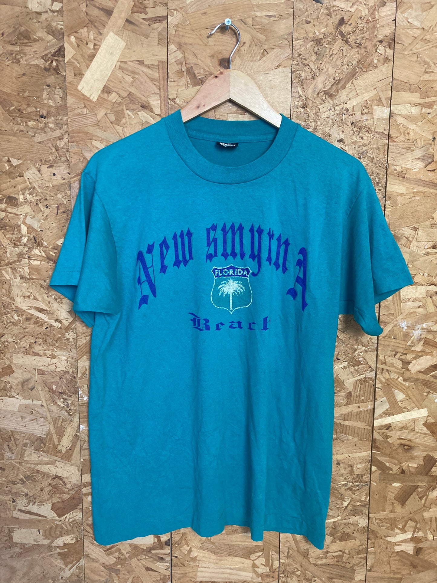 Vintage 80s turquoise green New Smyrna Beach USA souvenir single stitch t-shirt size large