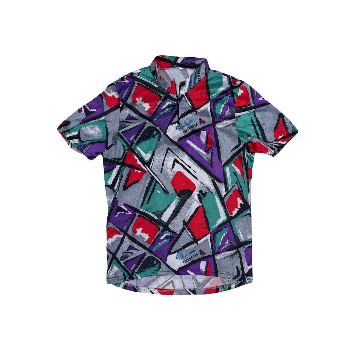 Vintage Helvetia Swiss Team Cycling Jersey Shirt Multi-Color Abstract Print L