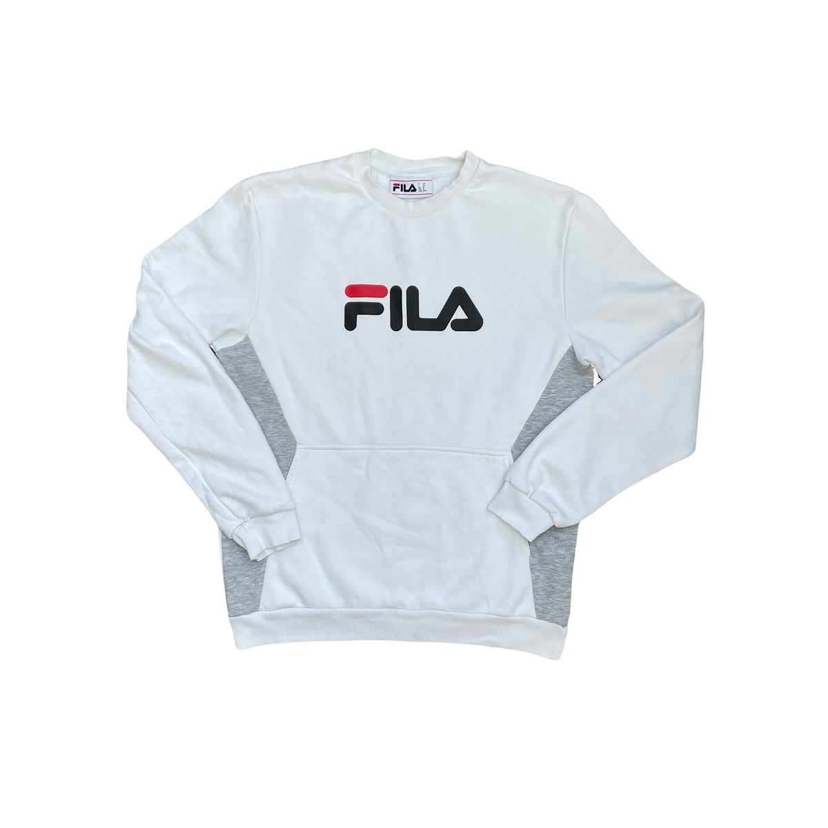 Vintage Y2K FILA Sweatshirt Crewneck White Grey Logo Pocket Size M