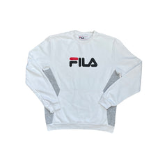 Vintage Y2K FILA Sweatshirt Crewneck White Grey Logo Pocket Size M