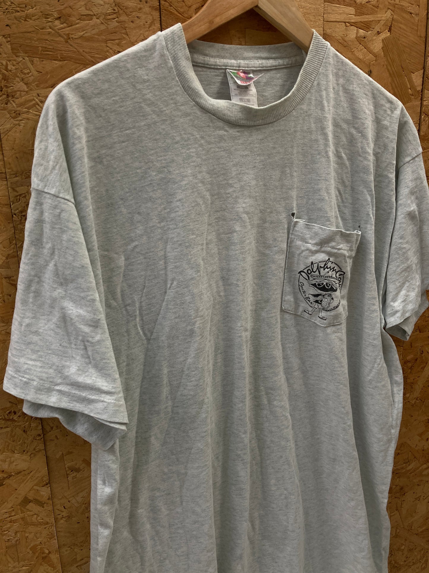 Vintage 90s Dolphin Cove Oyster Bar single stitch grey pocket t-shirt size XXL