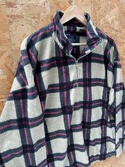 Vintage beige chunky check quarter zip fleece top by Faded Glory size XXL