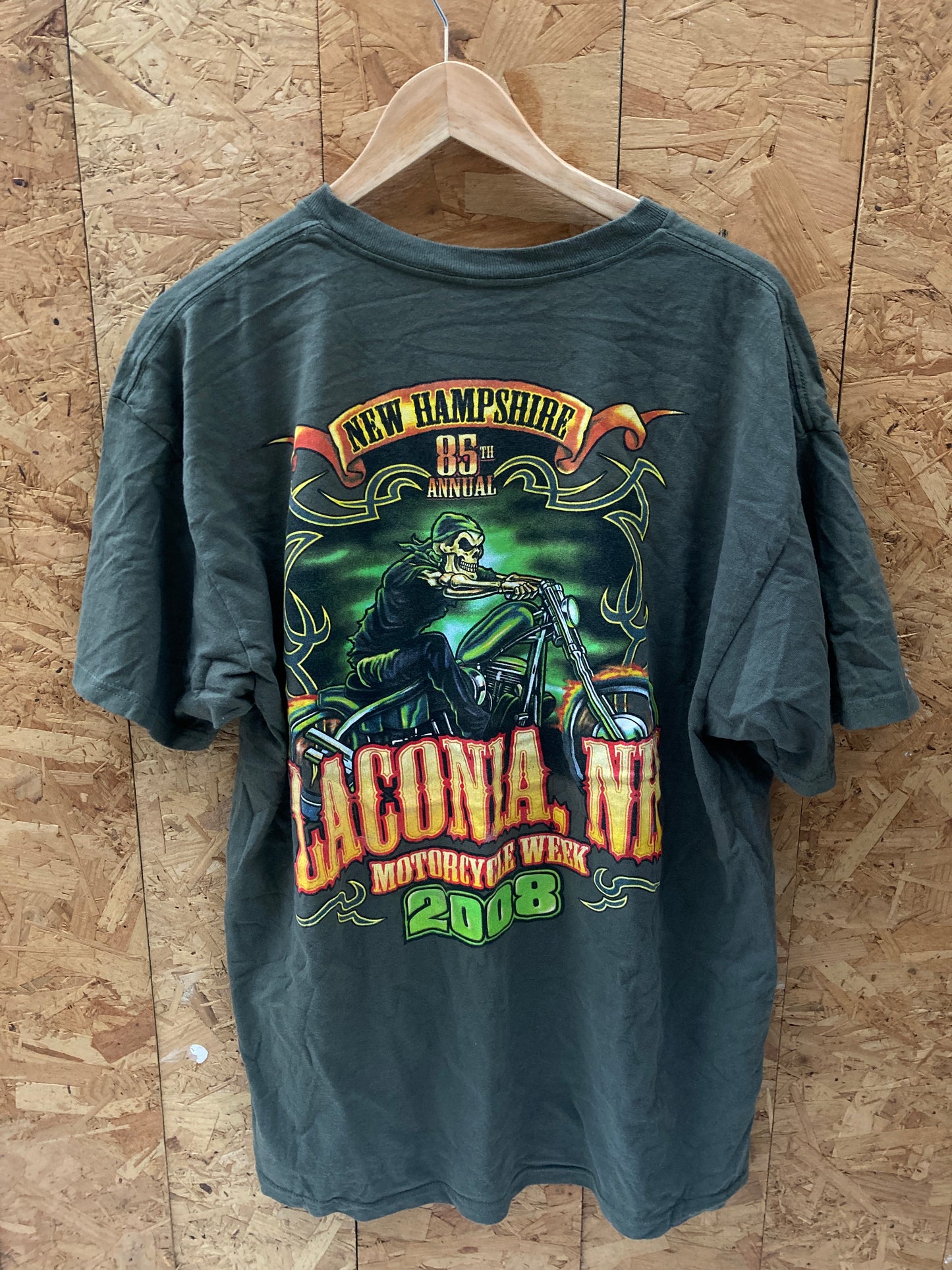 Vintage 85th Annual Laconia NH Bike week souvenir green biker t-shirt size XL