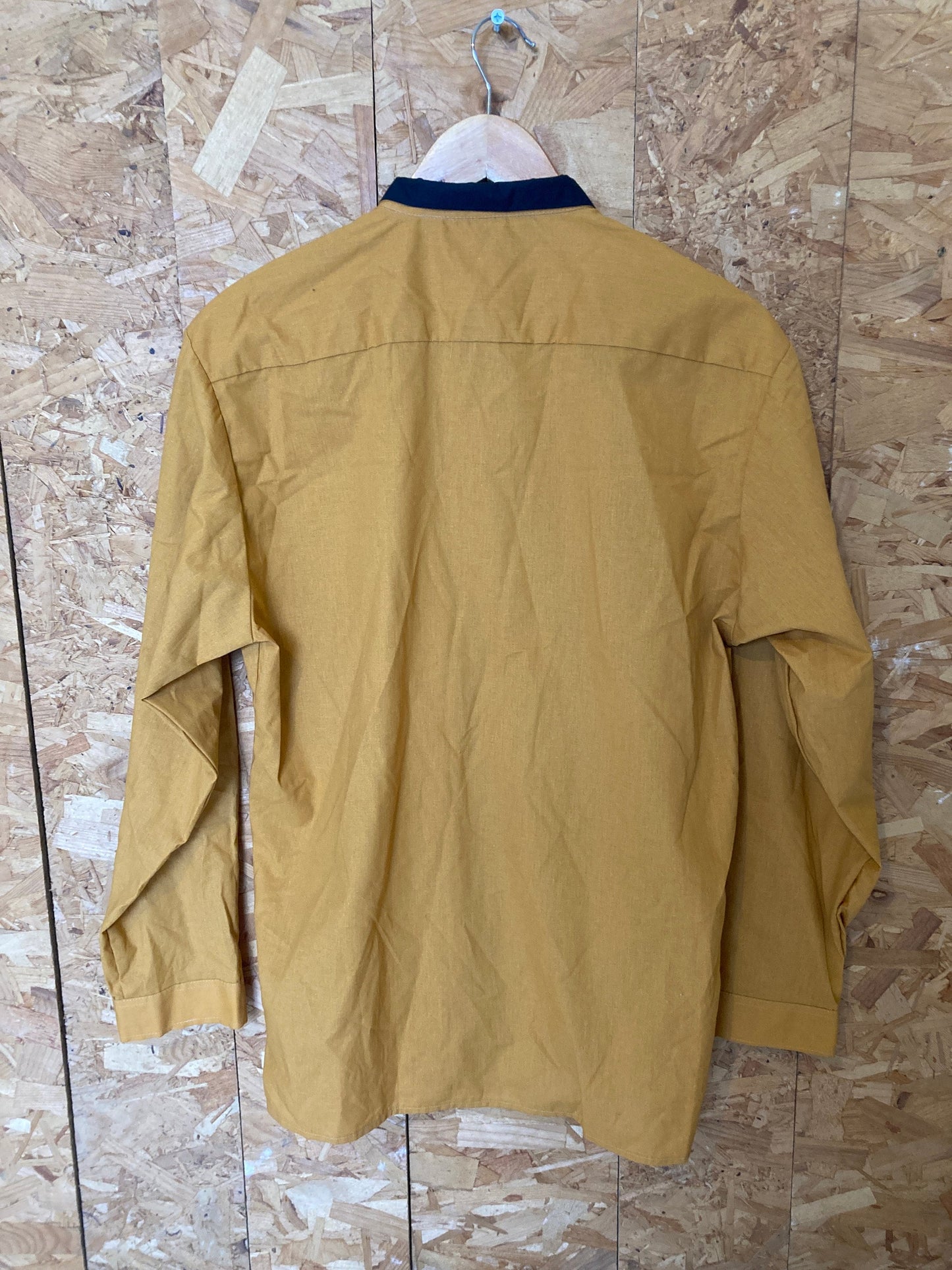 Vintage 70s mustard and brown small tip collar retro utility shirt size large