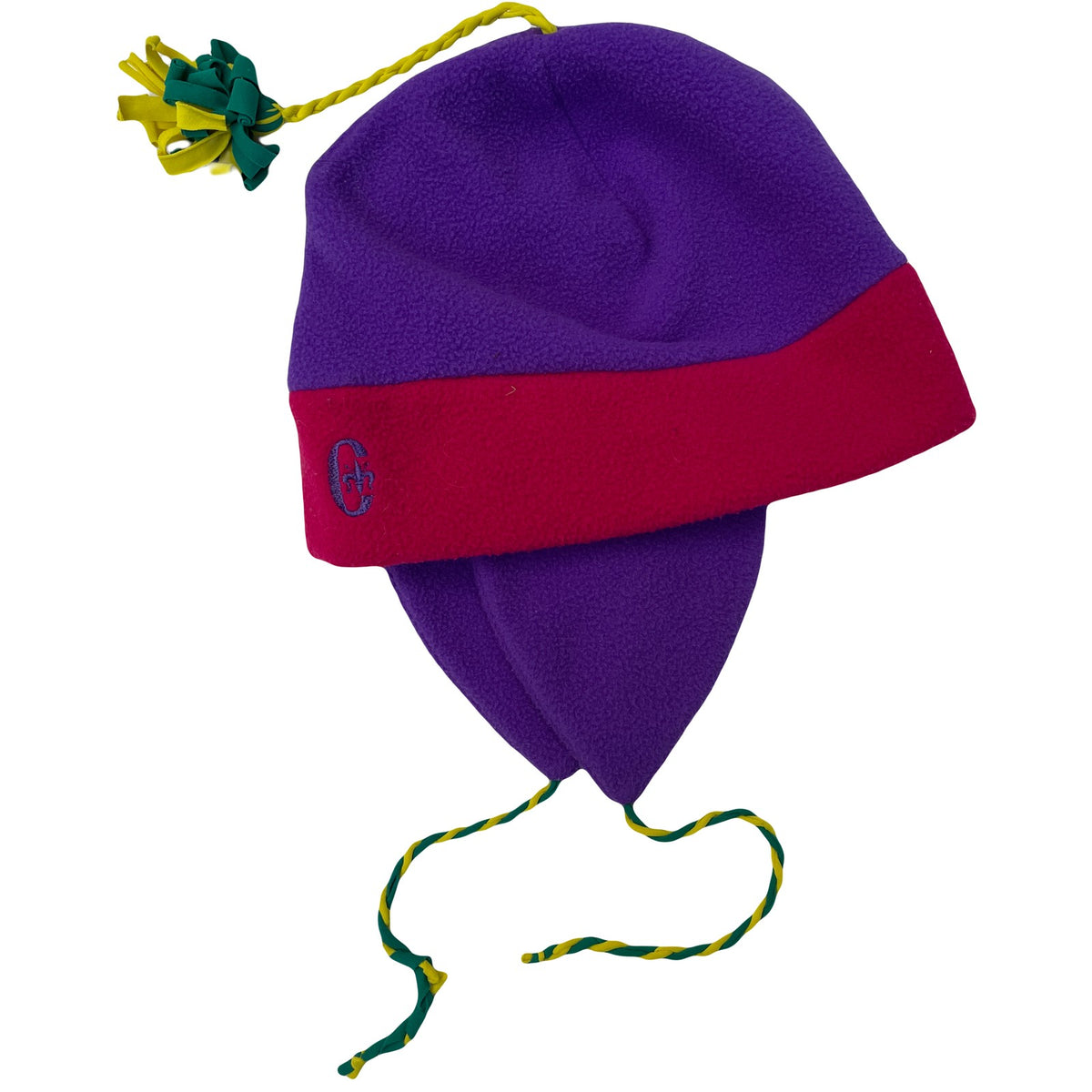 Vintage Conte of Florence Fleece Hat Purple Pink Ear Flaps Pom Pom
