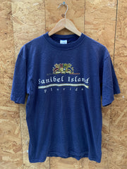 Vintage 90s Sanibel Island Florida USA souvenir navy blue grey stripe single stitch t shirt size lar