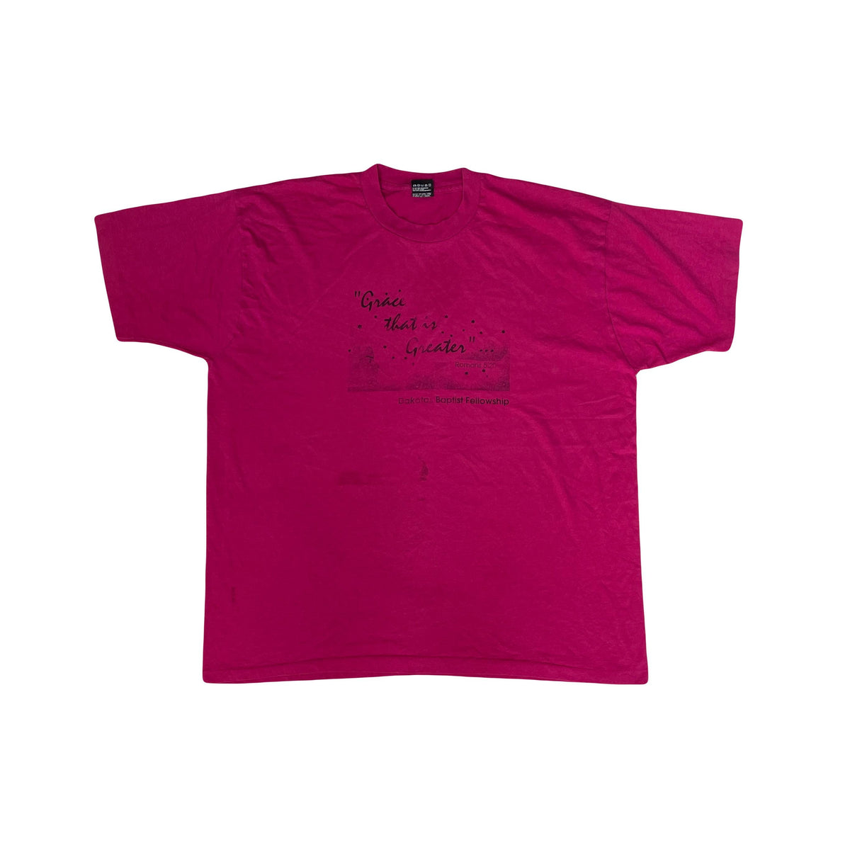 Vintage 80s ‘Grace that is greater’ religious quote fuschia pink single stitch t shirt size XXL by B