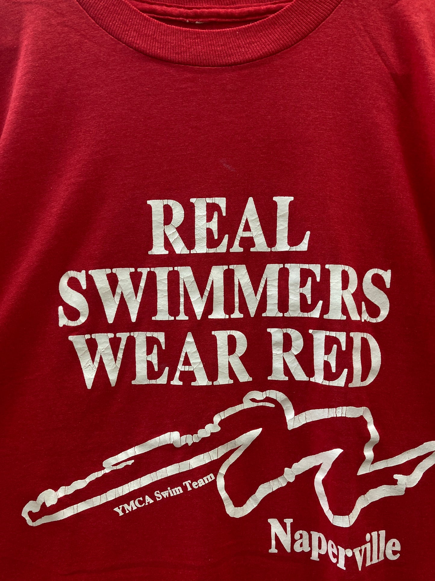 Vintage 90s Naperville Swimmers souvenir single stitch red t-shirt size large