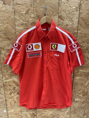 Vintage Fila Ferrari Racing Team Short Sleeve Button Up Shirt Men's L Red