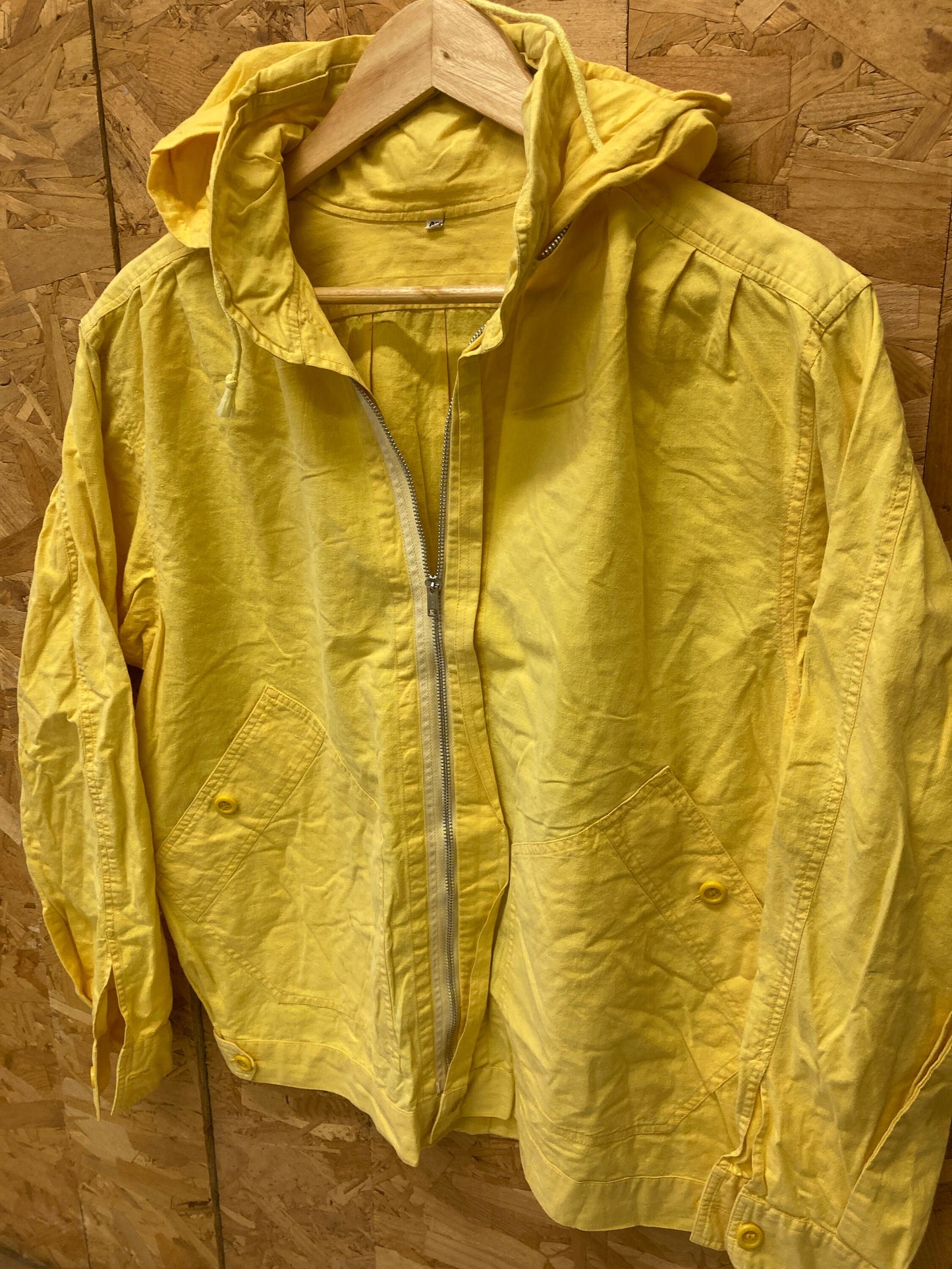 Vintage 80s bright yellow nautical style linen cotton canvas light summer day jacket size medium