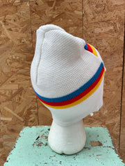 Vintage Sporten Knit Beanie Cycle Hat White Red Yellow Blue Made in Italy
